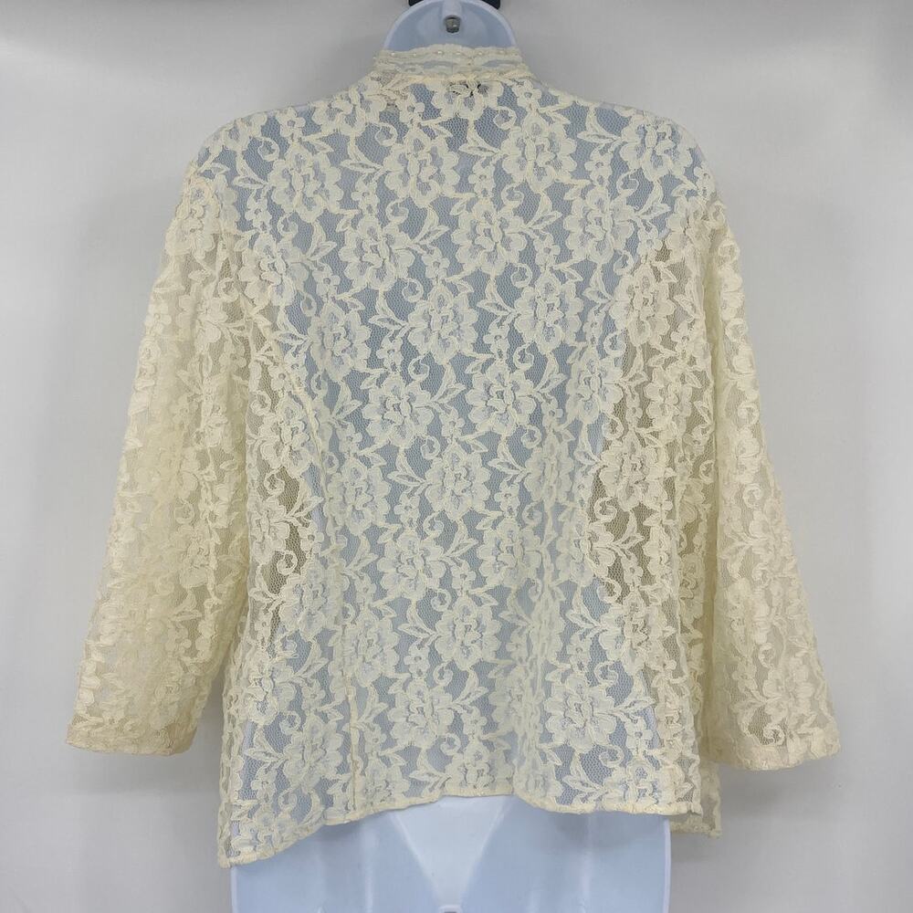 Vtg 90s Laura Ashley Lace Pearl Womens Cardigan 16 Romantic Cottagecore Bridal - Picture 5 of 10